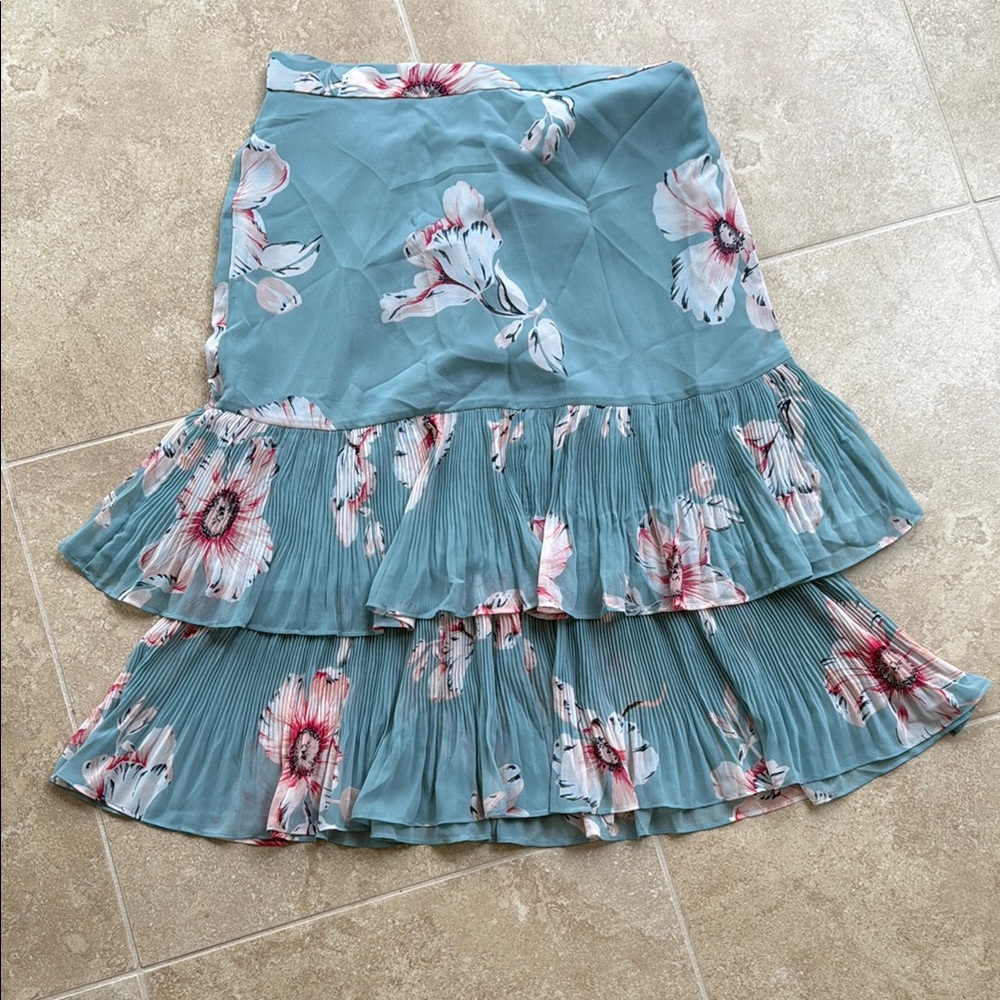 Ann Taylor Floral Ruffle Skirt in Blue